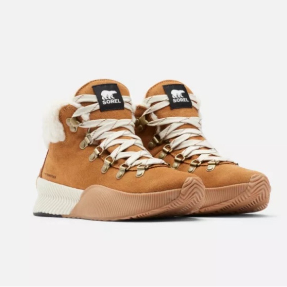 SOREL • Out-N-About III Conquest Waterproof Suede Booties • Camel Brown